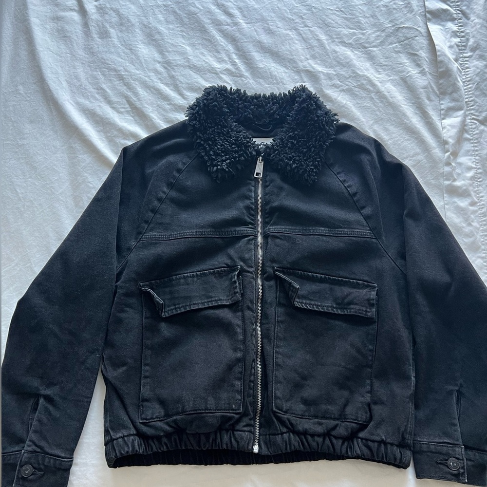 Hollister Black Bomber Jacket with Sherpa Collar